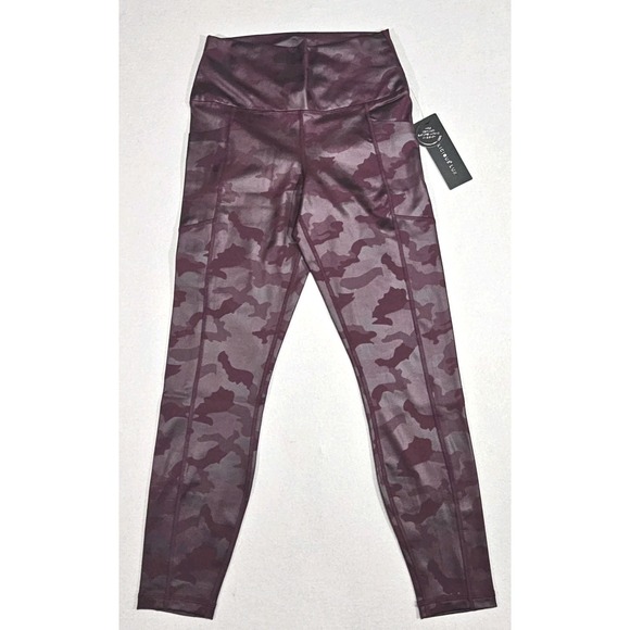 Camo Pants - Yogalicious Lux Leggings Large Shiny Wine Tasting Camo High Rise Pockets NWT